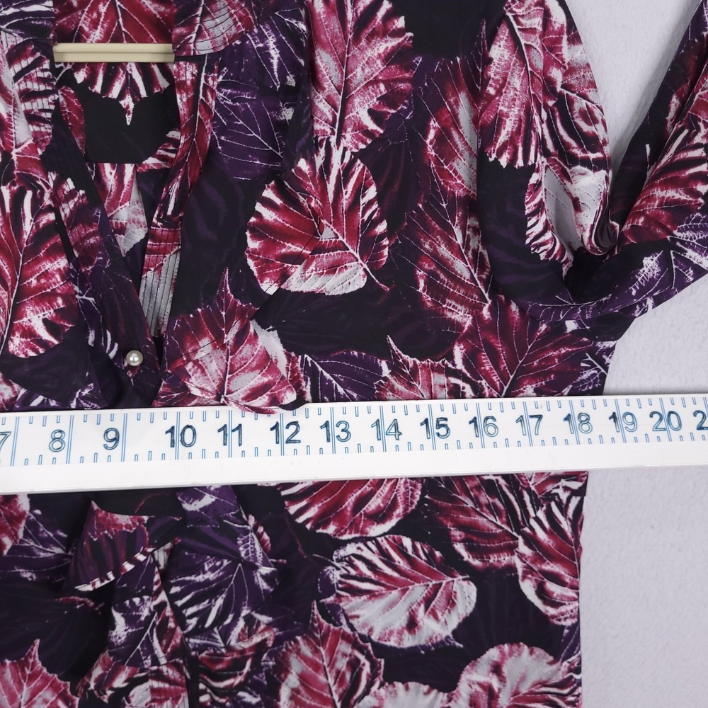 Karl Lagerfeld Paris Blouse Womens XS Pearl Button Floral Leaf Printed Ruffle - Picture 8 of 12